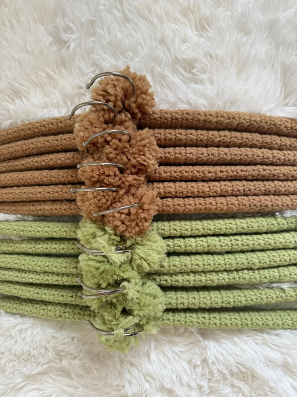 Handmade Crochet Velvet Hangers - Green & Tan Set